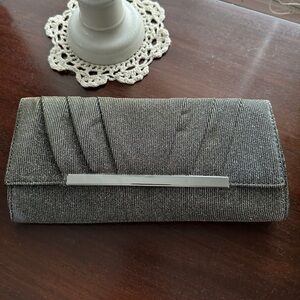 FIONI Night Grey Silver Metallic Formal Clutch NWT